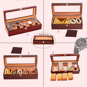 Portable Jewelry Box Storage Bag – Wooden Watch & Jewelry Display Case with Removable Pillows – Travel Storage Organizer