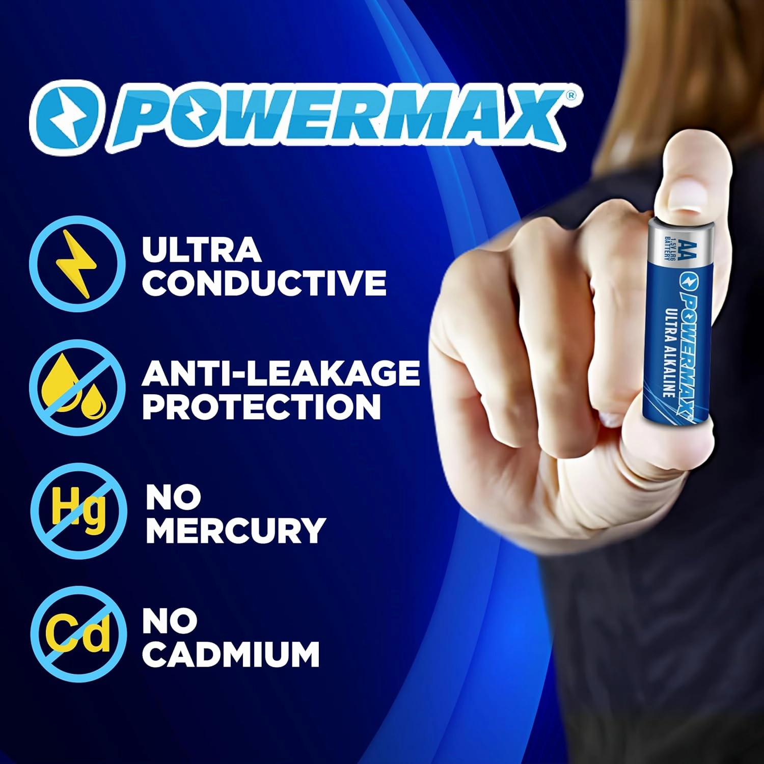 Powermax 100-Count Double AA Batteries, Ultra Long Lasting Alkaline Battery, 10-Year Shelf Life, Reclosable Packaging