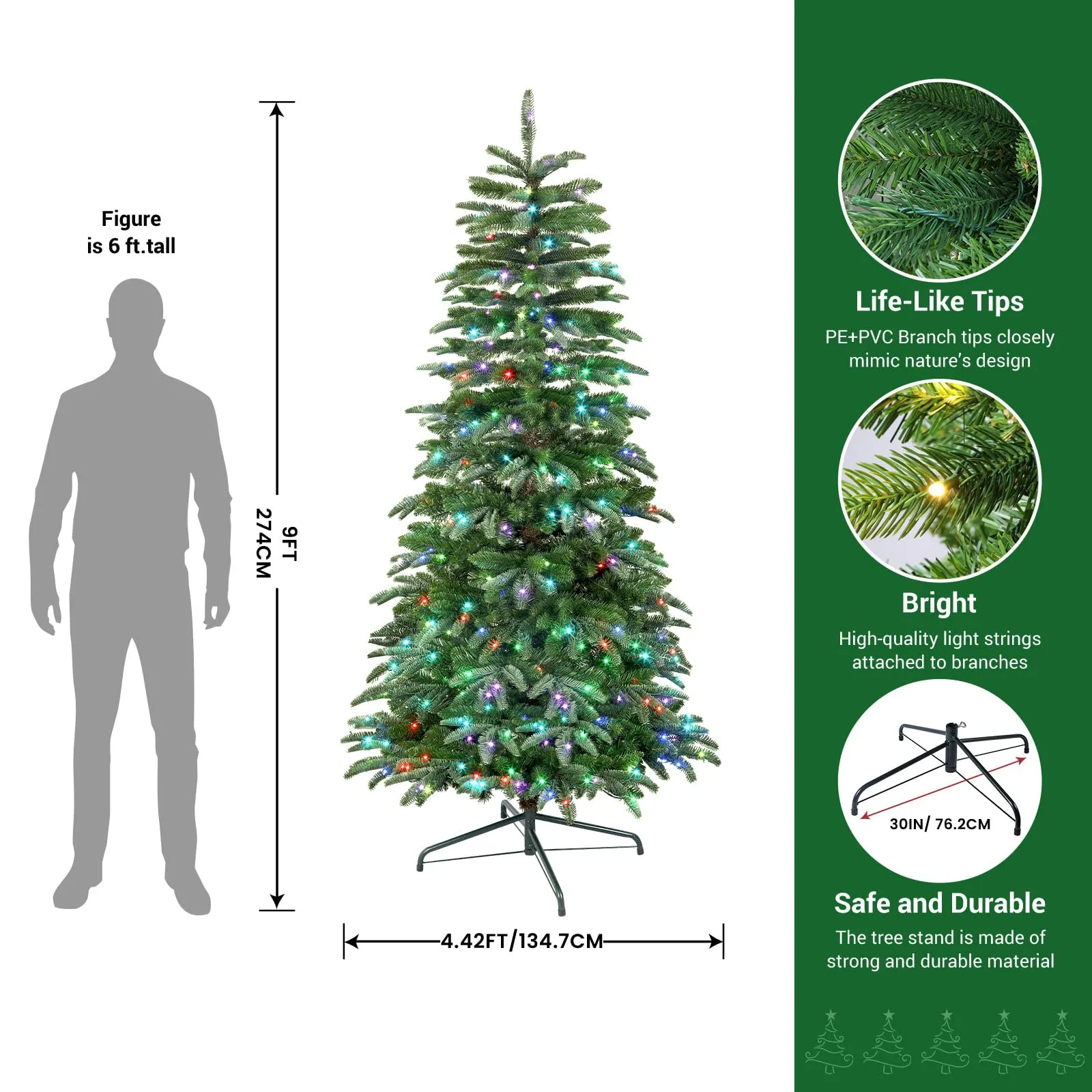 Pre-lit RGB Lights Realistic Artificial Upgraded Christmas Tree with Remote