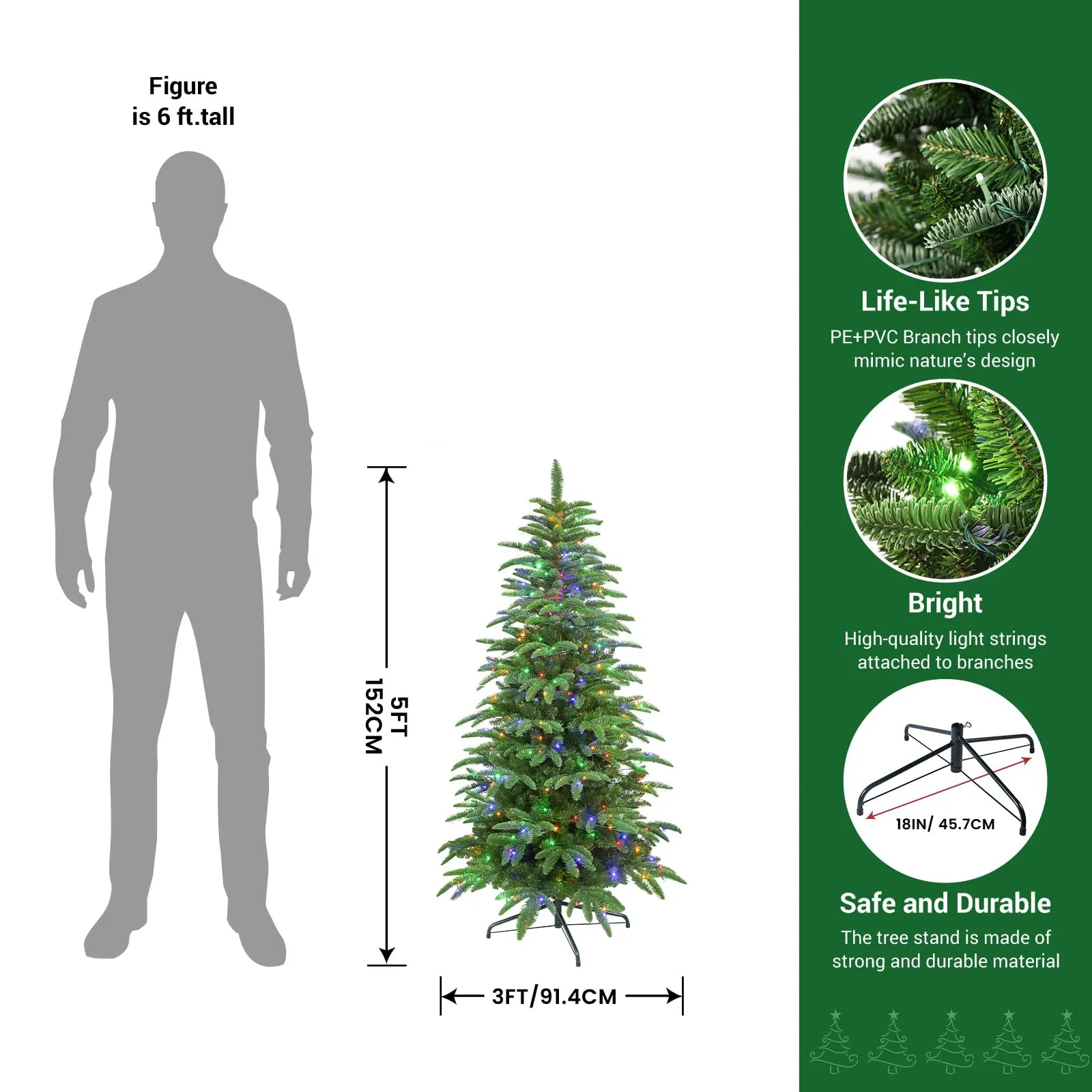 Pre-lit RGB Lights Realistic Artificial Upgraded Christmas Tree with Remote