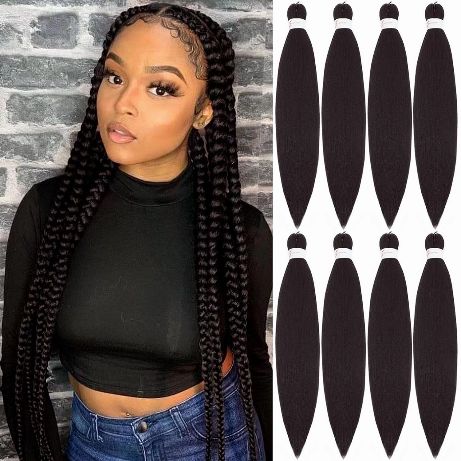 Pre Stretched Braiding Hair Professional Crochet Braids Hair 20 Inch 8 Pack Hot Water Setting Soft Yaki Texture Synthetic Braiding Hair Extension For Twist Senegalese Crochet Hair (20Inch,4#)