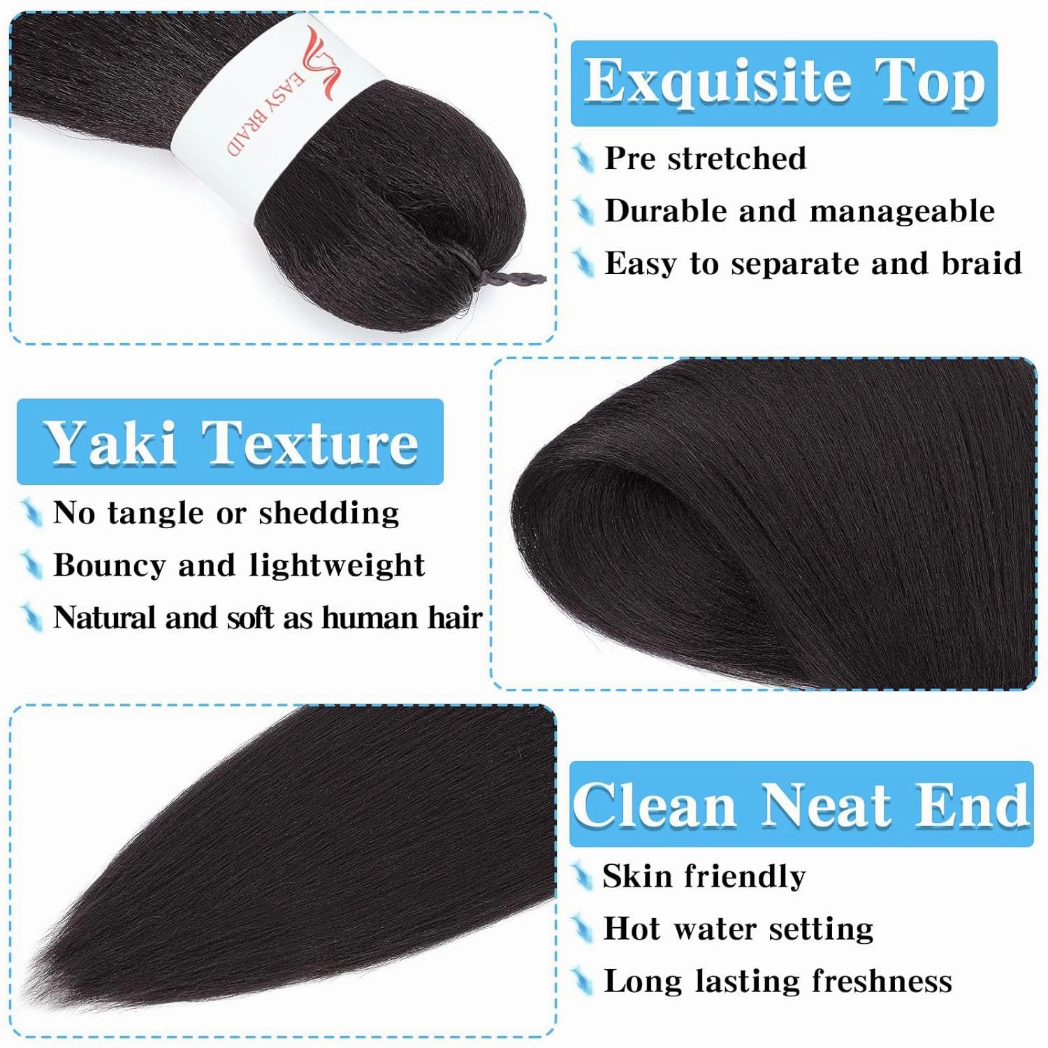 Pre Stretched Braiding Hair Professional Crochet Braids Hair 20 Inch 8 Pack Hot Water Setting Soft Yaki Texture Synthetic Braiding Hair Extension For Twist Senegalese Crochet Hair (20Inch,4#)