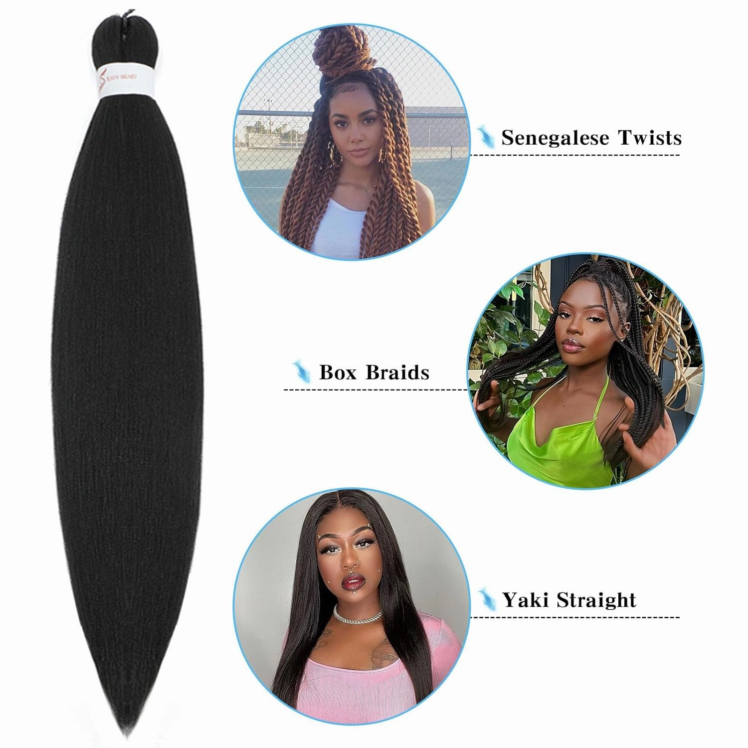 Pre Stretched Braiding Hair Professional Crochet Braids Hair 30 Inch 8 Pack Hot Water Setting Soft Yaki Texture Synthetic Braiding Hair Extension for Twist Senegalese Crochet Hair (30Inch,1B)