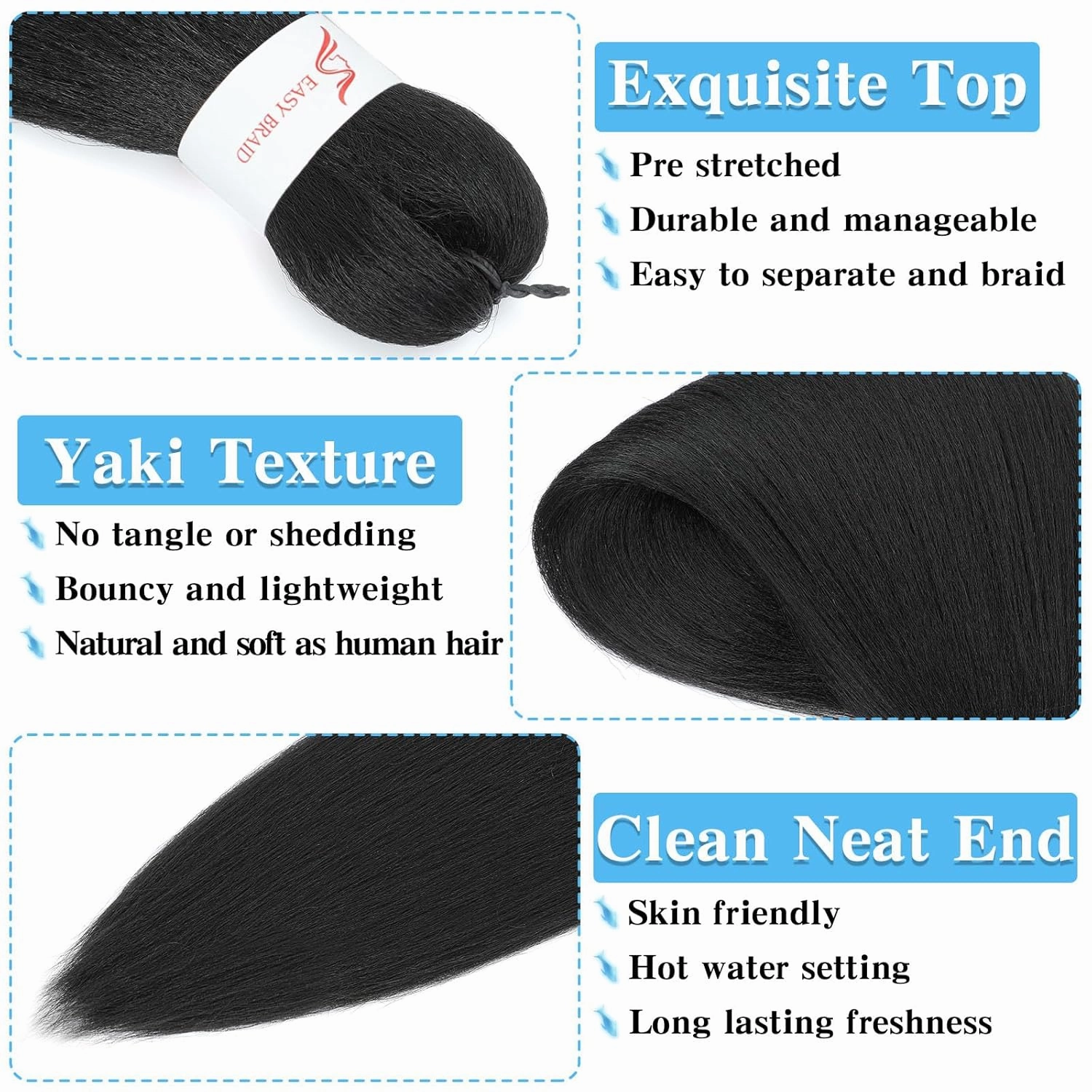 Pre Stretched Braiding Hair Professional Crochet Braids Hair 30 Inch 8 Pack Hot Water Setting Soft Yaki Texture Synthetic Braiding Hair Extension for Twist Senegalese Crochet Hair (30Inch,1B)