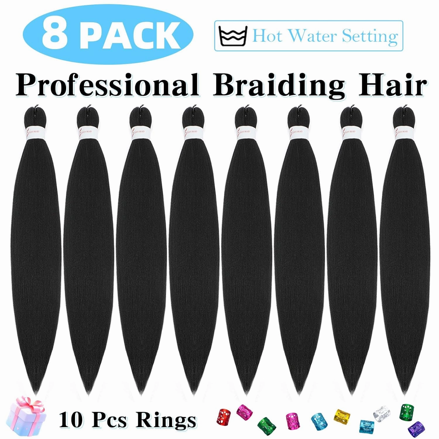 Pre Stretched Braiding Hair Professional Crochet Braids Hair 30 Inch 8 Pack Hot Water Setting Soft Yaki Texture Synthetic Braiding Hair Extension for Twist Senegalese Crochet Hair (30Inch,1B)