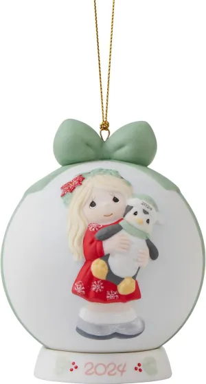 Precious Moments 2024 Little Girl Ornament | Have Yourself A Merry Little Christmas Dated 2024 Girl Bisque Porcelain Ball Ornament | Holiday Décor & Gifts