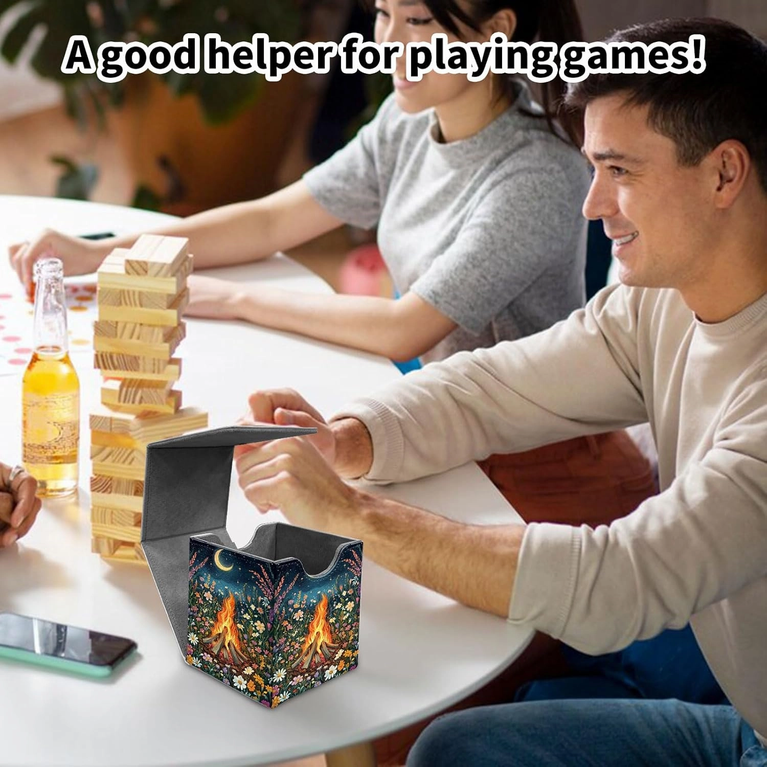 Premium MTG Deck Box – Holds 120  Sleeved Cards, PU Leather Magnetic TCG Card Deck Box for MTG, Commander, and More, Firewood Flowers