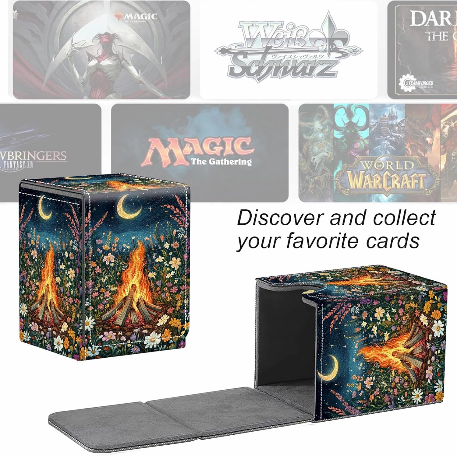 Premium MTG Deck Box – Holds 120  Sleeved Cards, PU Leather Magnetic TCG Card Deck Box for MTG, Commander, and More, Firewood Flowers