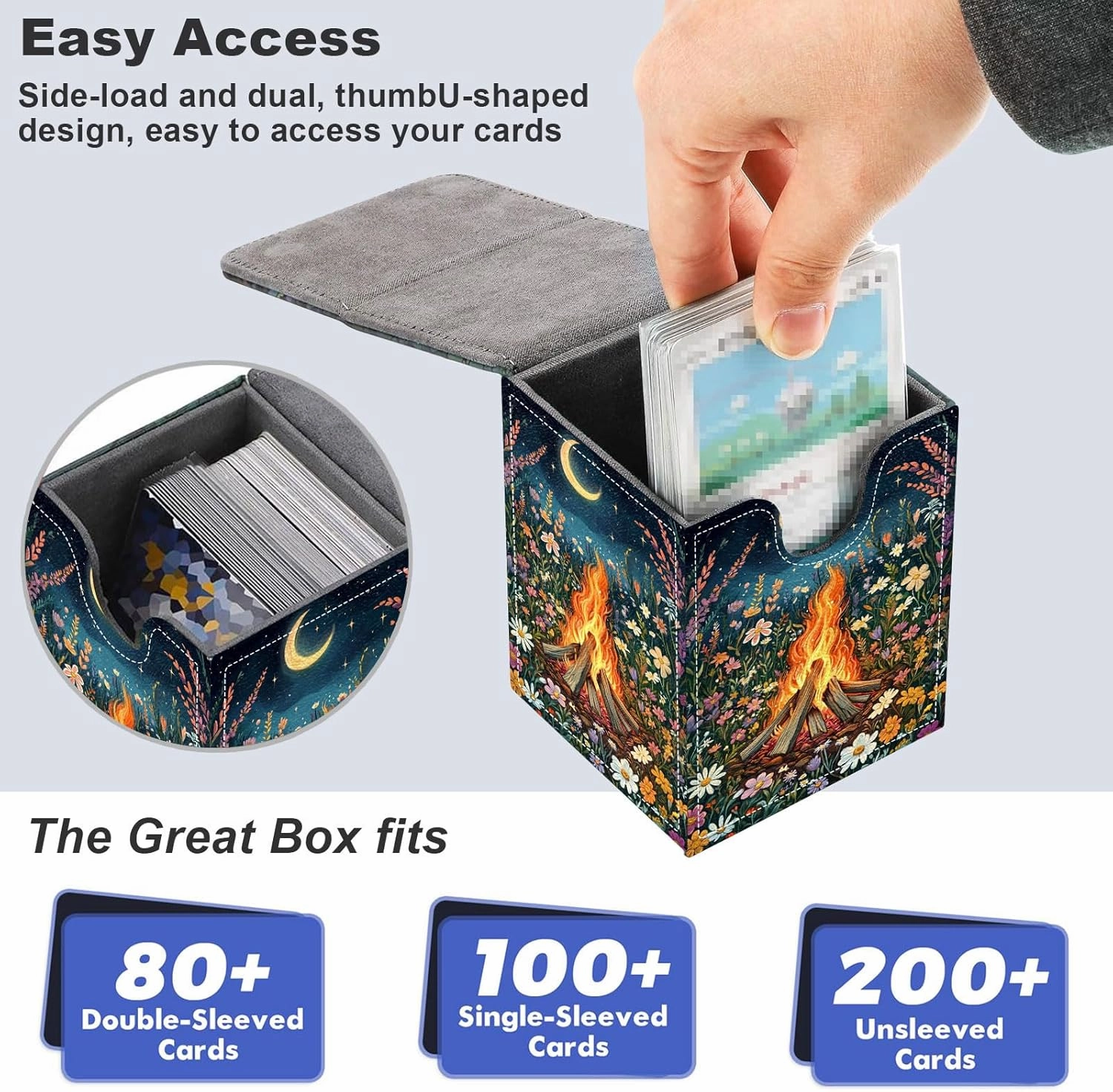 Premium MTG Deck Box – Holds 120  Sleeved Cards, PU Leather Magnetic TCG Card Deck Box for MTG, Commander, and More, Firewood Flowers
