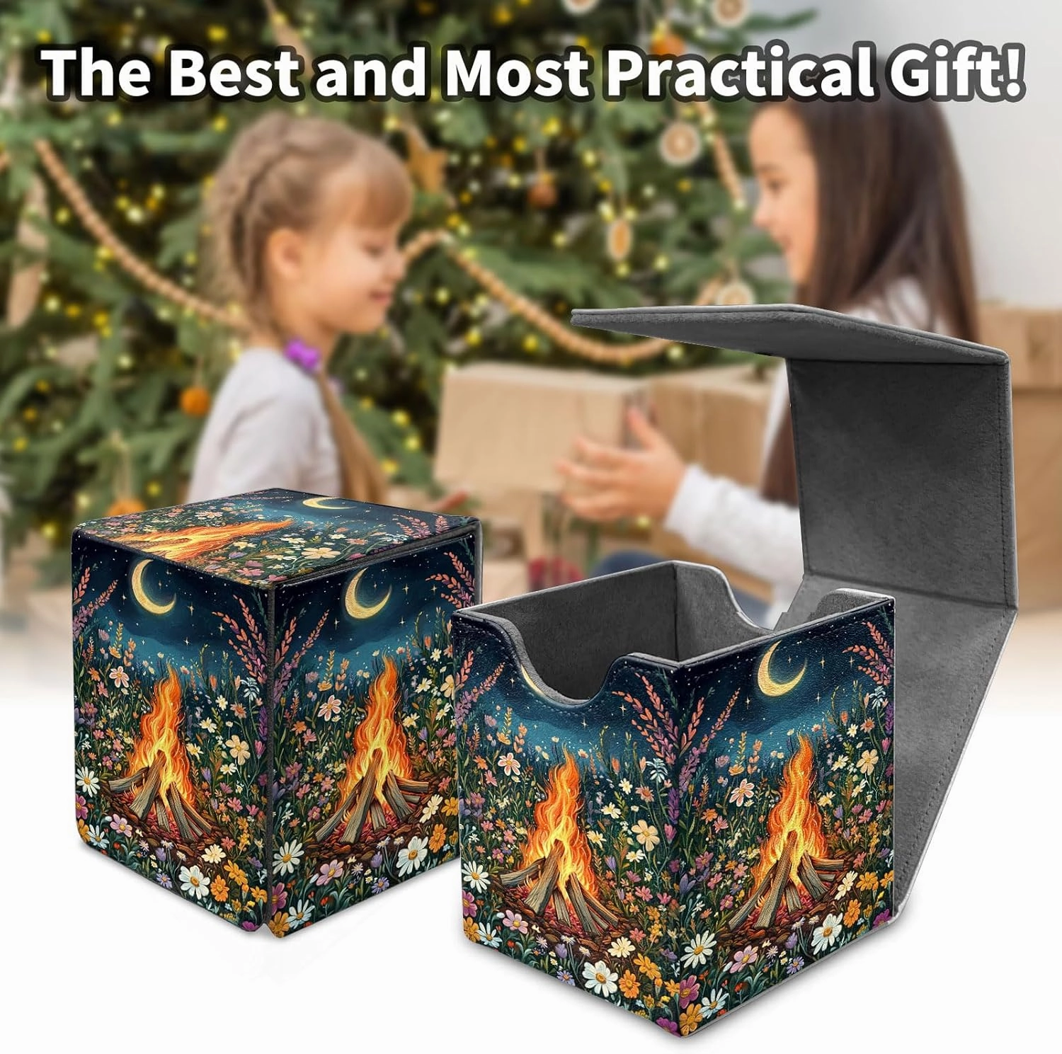Premium MTG Deck Box – Holds 120  Sleeved Cards, PU Leather Magnetic TCG Card Deck Box for MTG, Commander, and More, Firewood Flowers