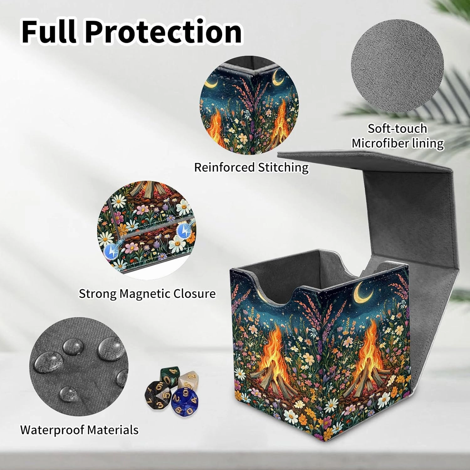 Premium MTG Deck Box – Holds 120  Sleeved Cards, PU Leather Magnetic TCG Card Deck Box for MTG, Commander, and More, Firewood Flowers