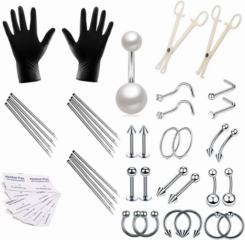 Professional Piercing Kit Stainless Steel Body Piercing Jewelry Tongue Tragus Cartilage Eyebrow Nose Ring Lip Piercing Needles Body Jewelry 16G