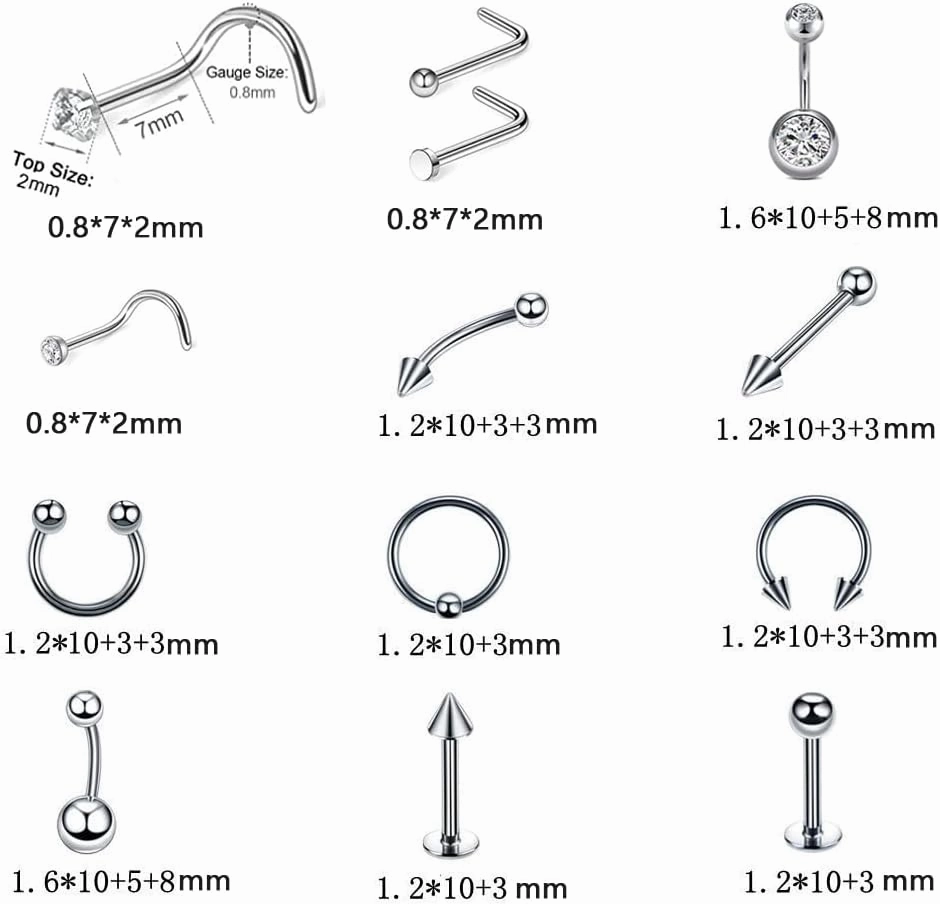 Professional Piercing Kit Stainless Steel Body Piercing Jewelry Tongue Tragus Cartilage Eyebrow Nose Ring Lip Piercing Needles Body Jewelry 16G