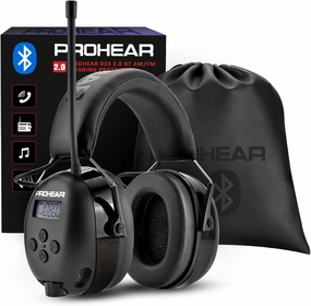 PROHEAR 033 2.0 Upgraded Bluetooth 5.4 Hearing Protection Headphones with FM/AM Radio - 25dB NRR Safety Earmuffs, Rechargeable, 48H Playtime for Mowing, Workshops, and Snowblowing - Black