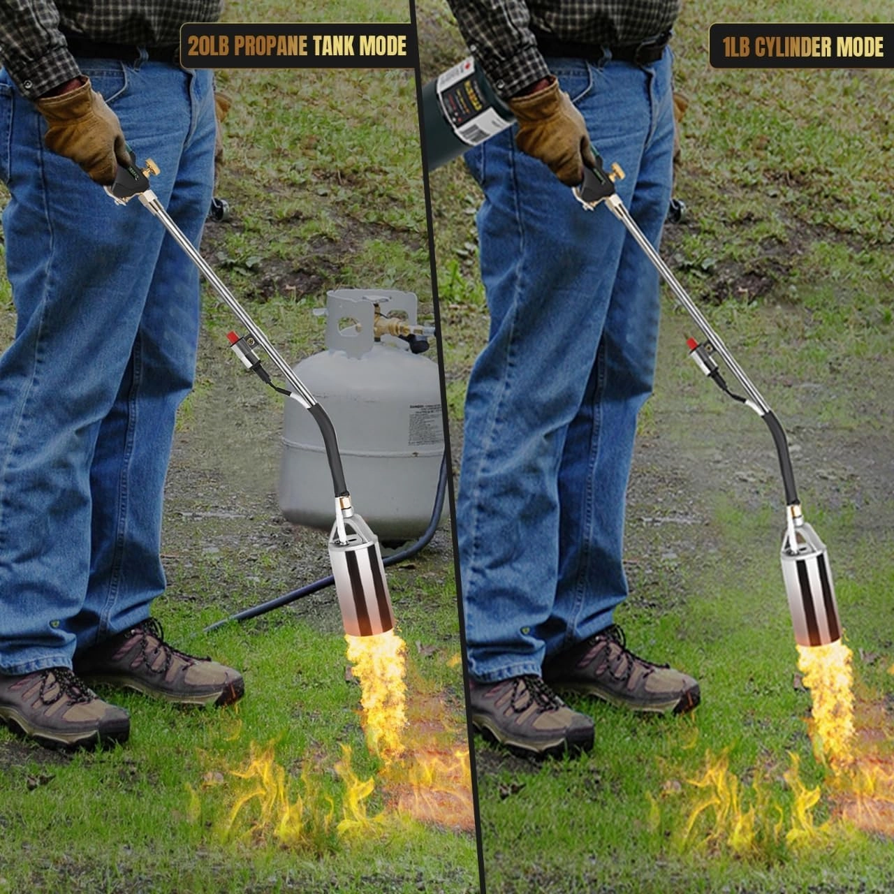 Propane Torch Weed Burner Kit,Weed Torch 1,200,000 BTU,Blow Torch with 1lb Propane Converter Hose,Flamethrower for Weed,Garden,Wood,Roof,Ice Snow,Road, Fire Start,Charoal Start(Fuel not Included)