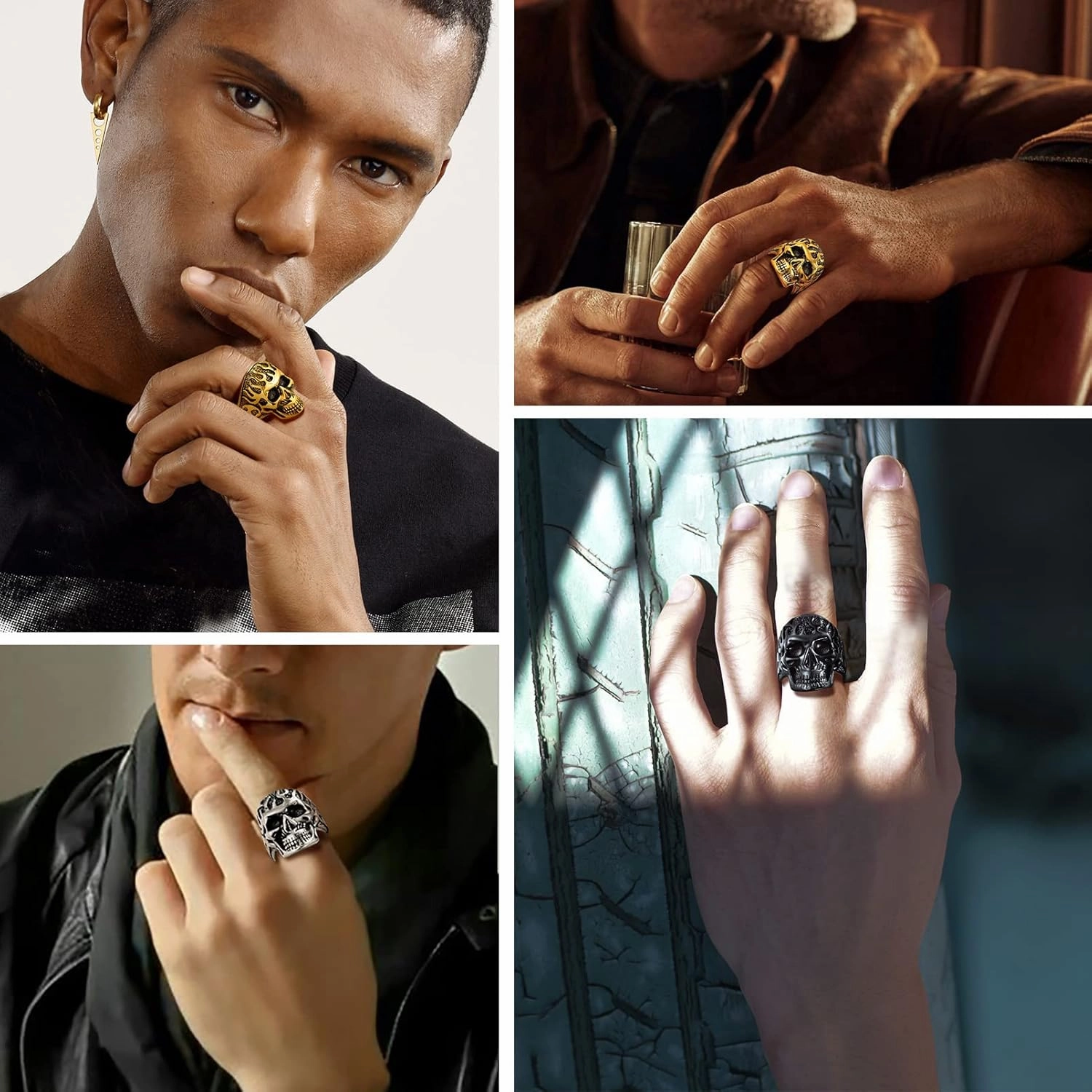 PROSTEEL Gothic Jewelry Cool Skull Rings for Men Women, Can Customize Text, Black/18K Gold Plated 316L Stainless Steel Rings, Size 7-14, Come with Box