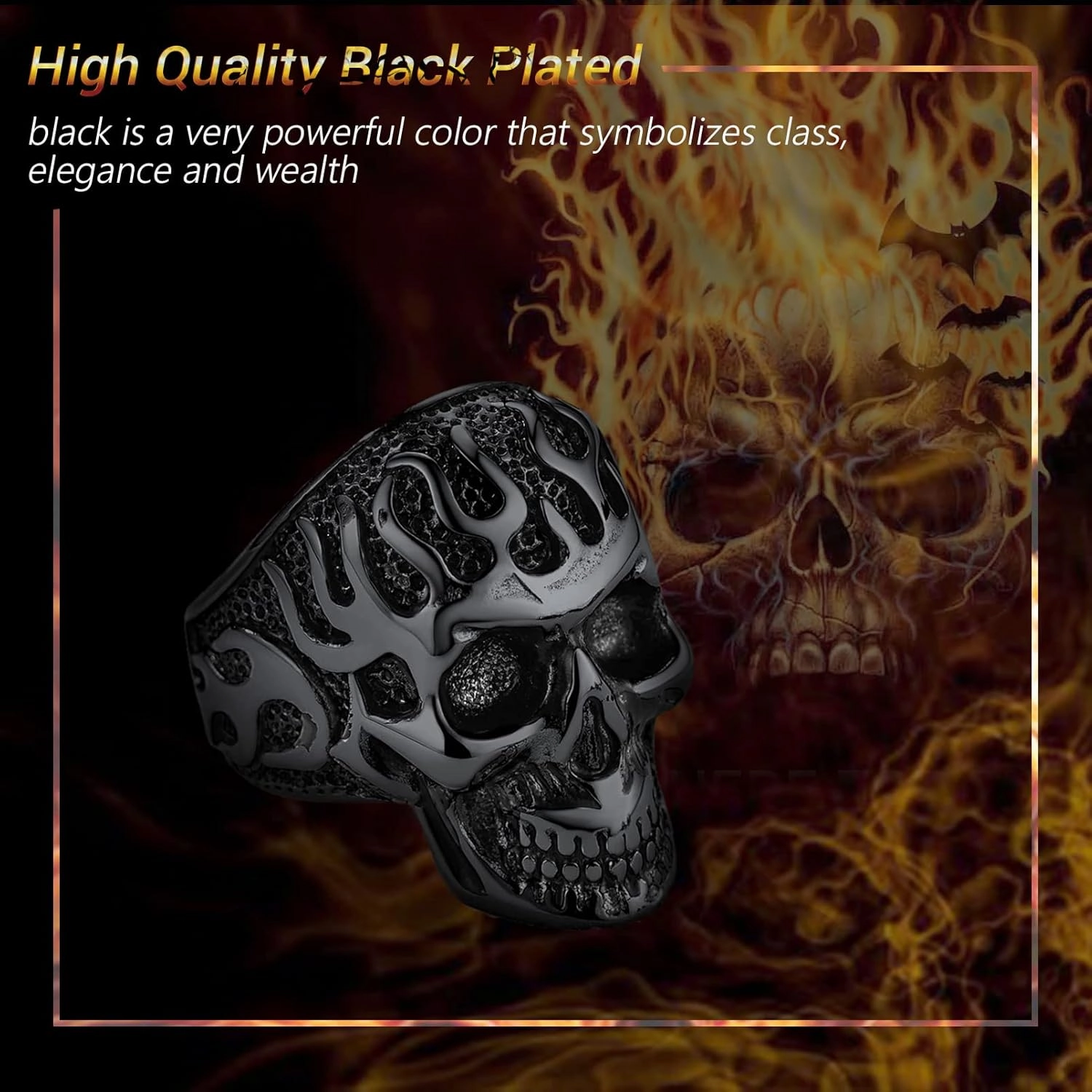 PROSTEEL Gothic Jewelry Cool Skull Rings for Men Women, Can Customize Text, Black/18K Gold Plated 316L Stainless Steel Rings, Size 7-14, Come with Box