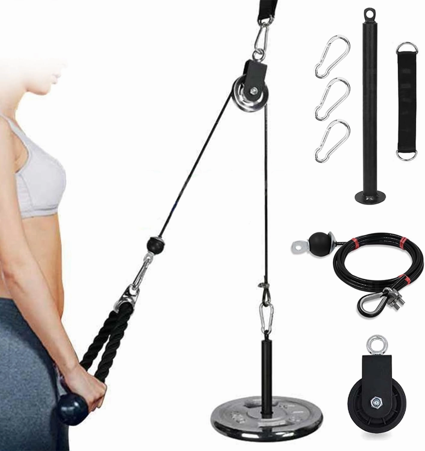 Pulley Cable Machine Attachment System, Detachable 360 Degree Rotation Pulley for Fitness, Home Gym Workout Equipment