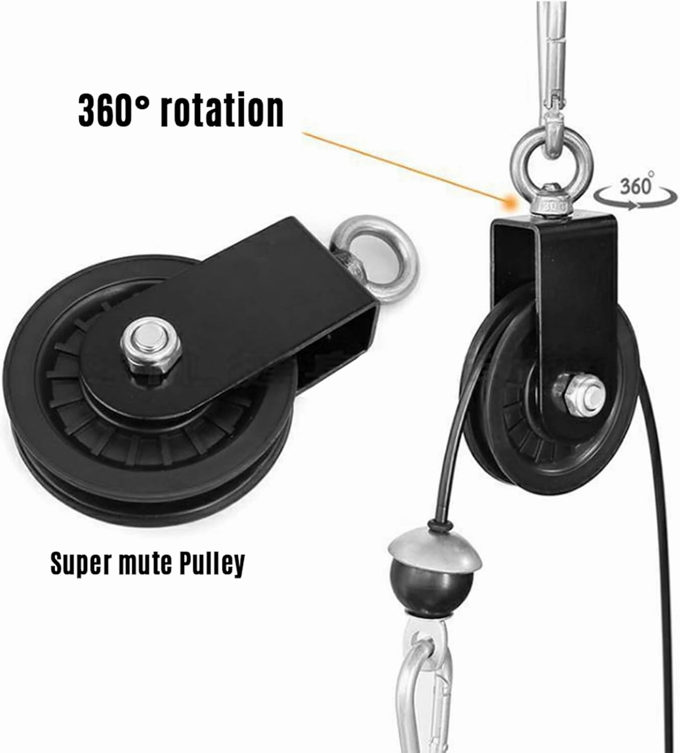 Pulley Cable Machine Attachment System, Detachable 360 Degree Rotation Pulley for Fitness, Home Gym Workout Equipment
