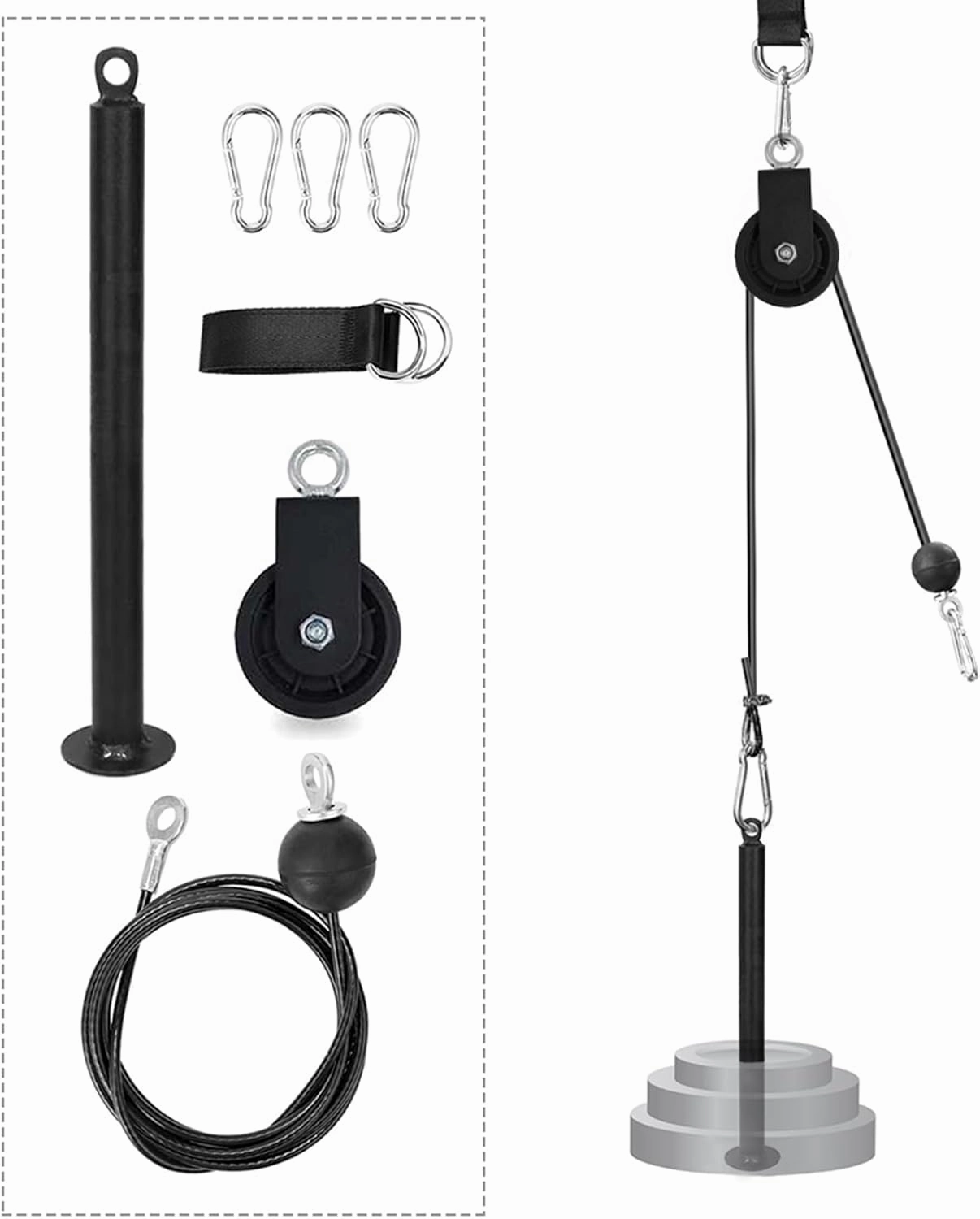 Pulley Cable Machine Attachment System, Detachable 360 Degree Rotation Pulley for Fitness, Home Gym Workout Equipment