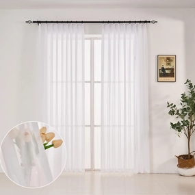 Pure White Sheer Curtains 96-inch Long Pinch Pleated Curtains for Bedroom Living Room Yard 1 Panel Light Filterring Pinch Pleat Chiffon Curtain & Drapes for Sliding Glass Door, W52 x L96