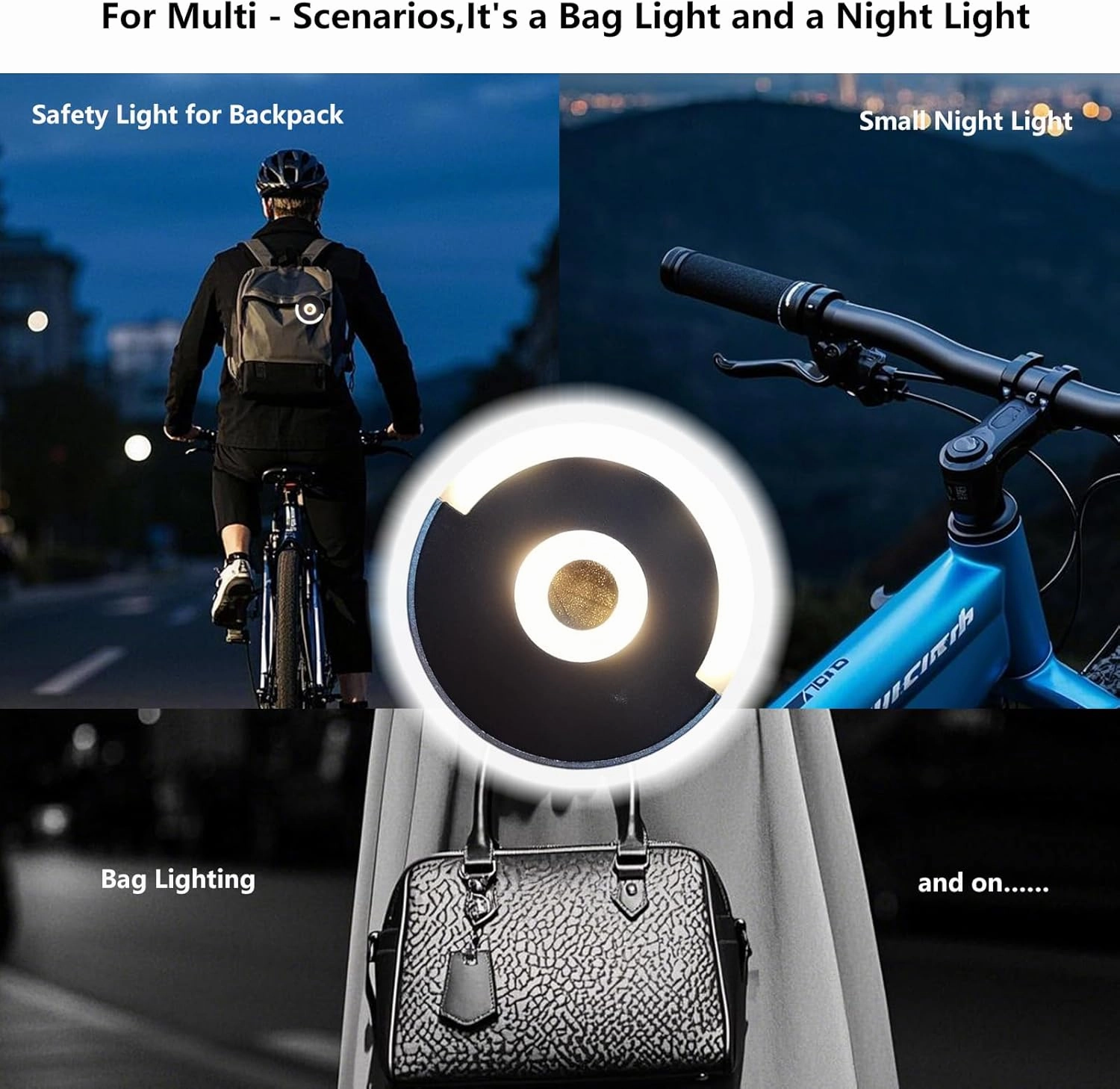 Purse Light Rechargeable with Battery Purse Lamp Touch Activated ,LED Lamp for Handbag Light,Accessory Bag Light for Purse,Light Up Purse Essentials Items Wome,Gifts for Lover,Mother (Round, 4pcs)