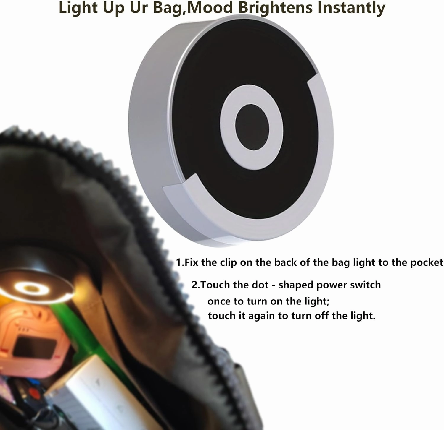 Purse Light Rechargeable with Battery Purse Lamp Touch Activated ,LED Lamp for Handbag Light,Accessory Bag Light for Purse,Light Up Purse Essentials Items Wome,Gifts for Lover,Mother (Round, 4pcs)