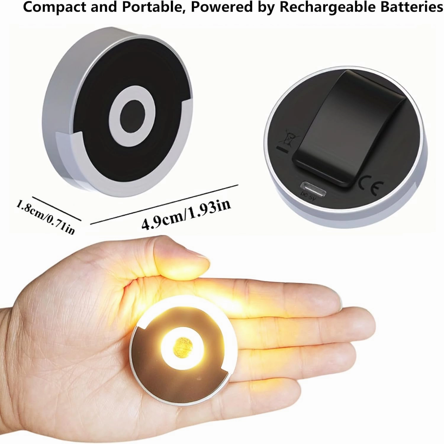 Purse Light Rechargeable with Battery Purse Lamp Touch Activated ,LED Lamp for Handbag Light,Accessory Bag Light for Purse,Light Up Purse Essentials Items Wome,Gifts for Lover,Mother (Round, 4pcs)