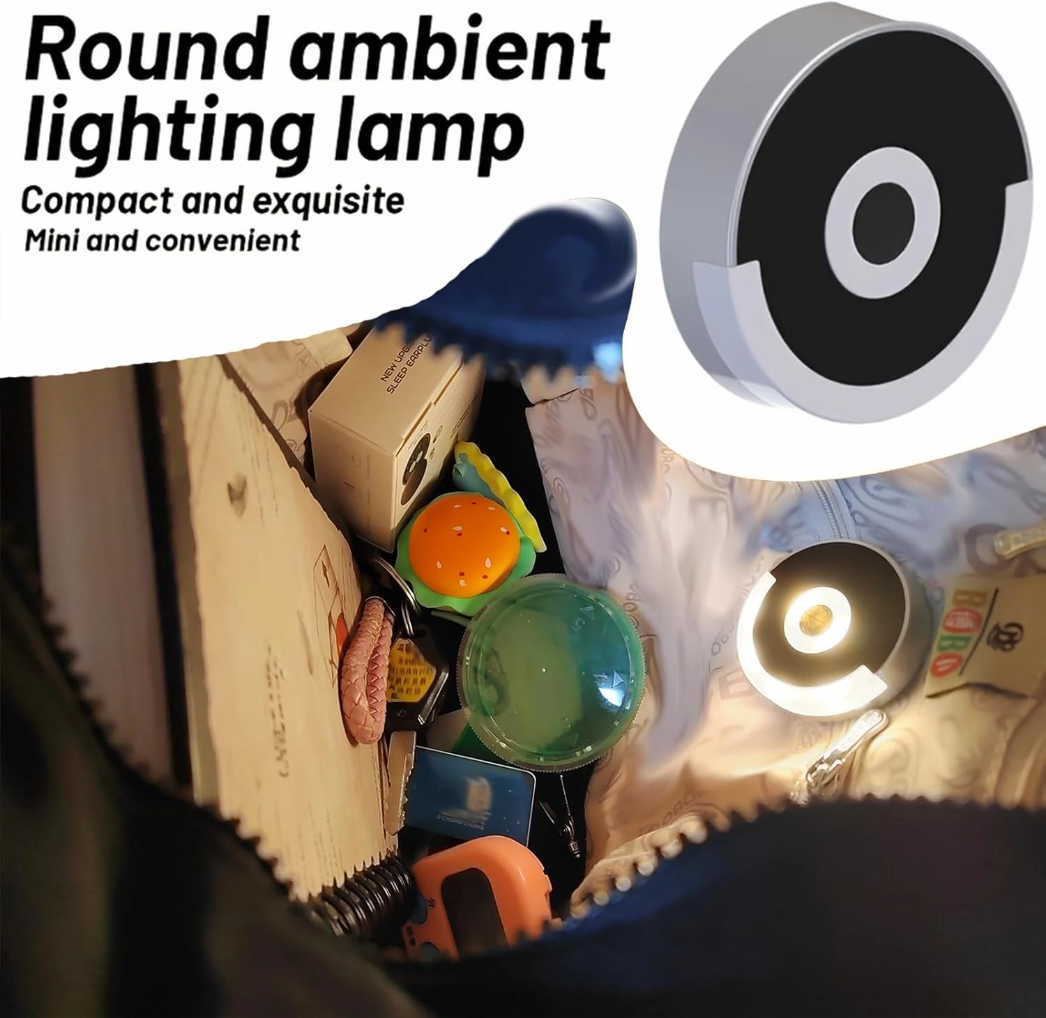 Purse Light Rechargeable with Battery Purse Lamp Touch Activated ,LED Lamp for Handbag Light,Accessory Bag Light for Purse,Light Up Purse Essentials Items Wome,Gifts for Lover,Mother (Round, 4pcs)