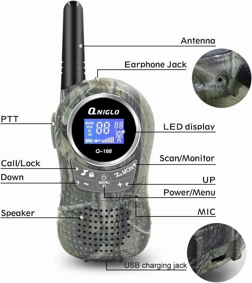 QNIGLO Camping Walkie Talkies for Kids Rechargeable, Camo Kids Walkie Talkies for Boys Girls fit Outdoor Adventure Game Spy Gear Hiking, Army Police Toys for 3 4 5 6-12 Year Old
