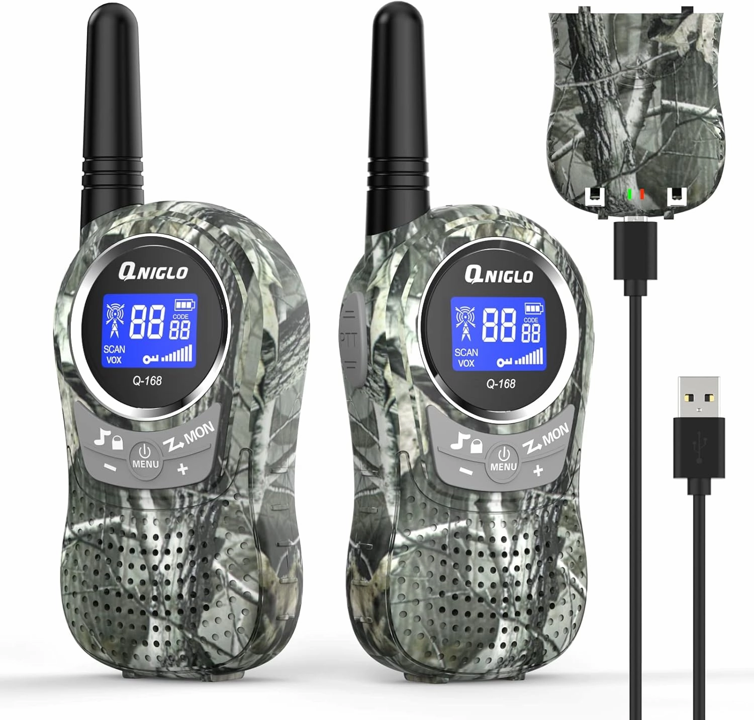 QNIGLO Camping Walkie Talkies for Kids Rechargeable, Camo Kids Walkie Talkies for Boys Girls fit Outdoor Adventure Game Spy Gear Hiking, Army Police Toys for 3 4 5 6-12 Year Old