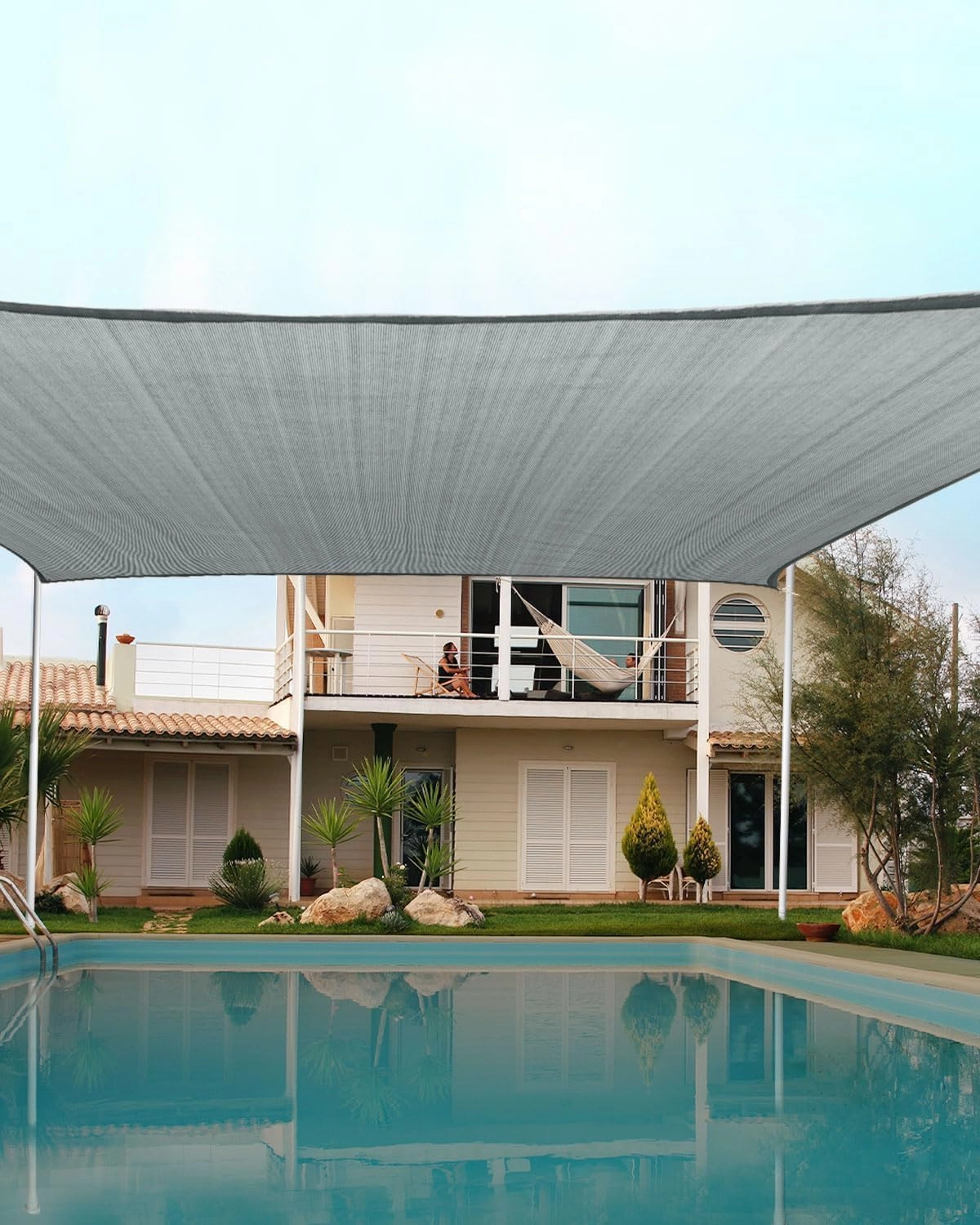 Quictent 20X20FT 185G HDPE Square Sun Shade Sail Canopy 98% UV Block Outdoor Patio Garden with Hardware Kit (20 x 20 ft, Grey)