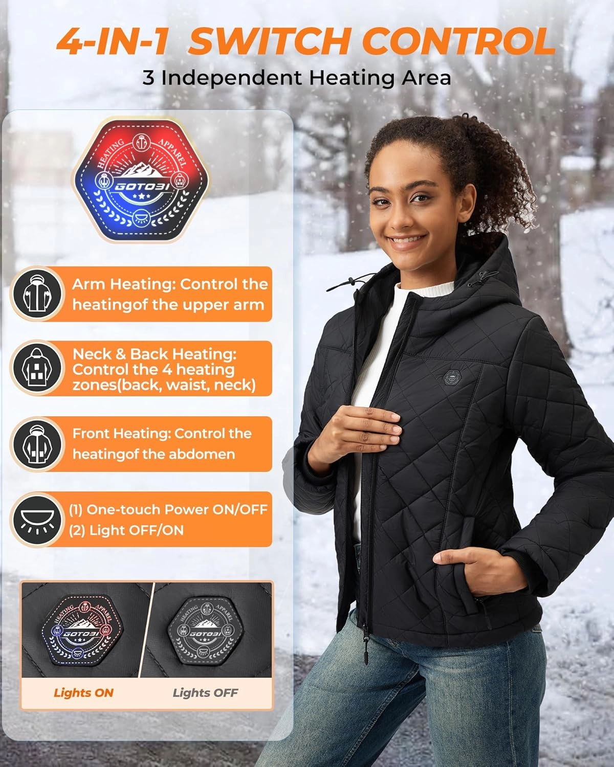 Quilted Heateds Jacket for Women with 12V 18400mAh Battery Pack,Heated Coat for Women with 8 Heating Zones