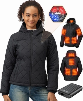 Quilted Heateds Jacket for Women with 12V 18400mAh Battery Pack,Heated Coat for Women with 8 Heating Zones