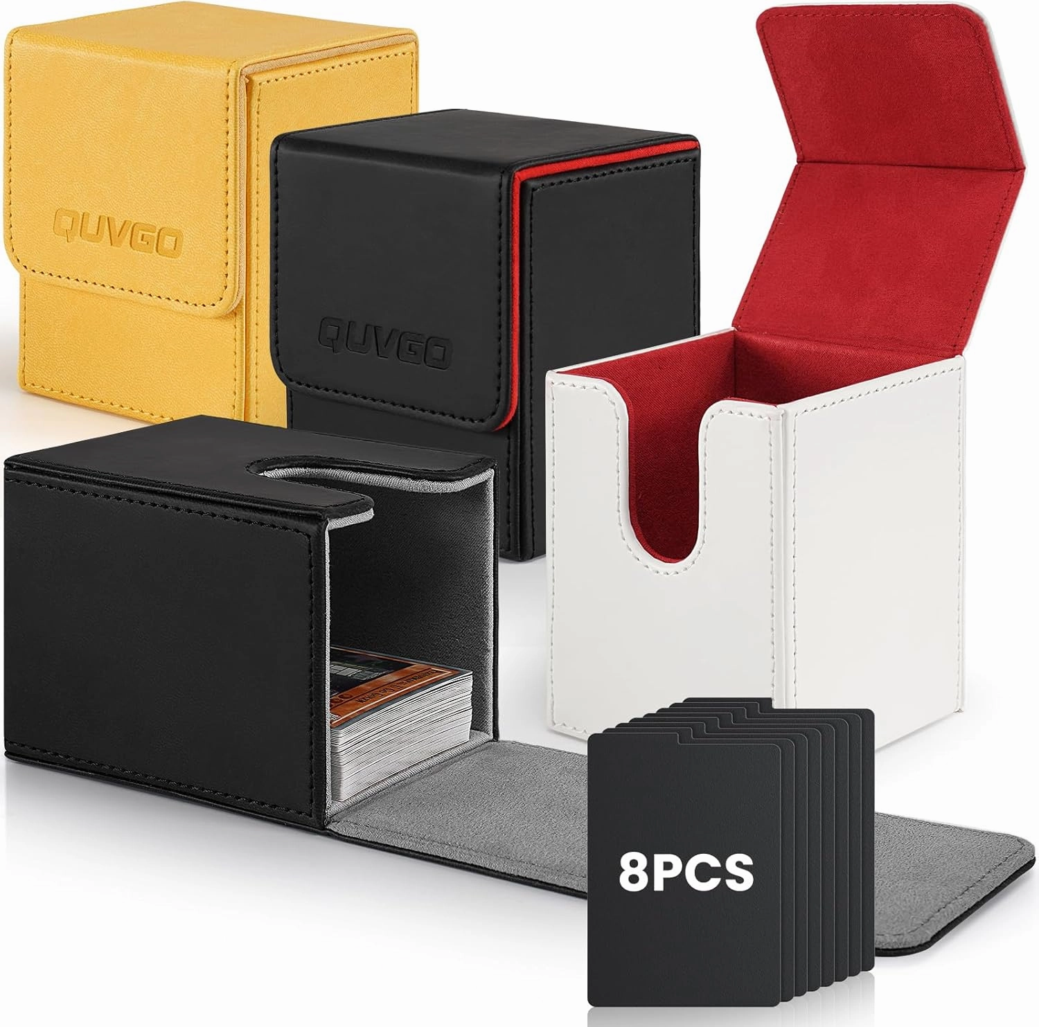 QUVGO 4 Pack Card Deck Box for 400  Single-Set Cards with 8 Dividers, Durable Leather Commander Deck Box Fit for MTG, TCG, 4 Colors