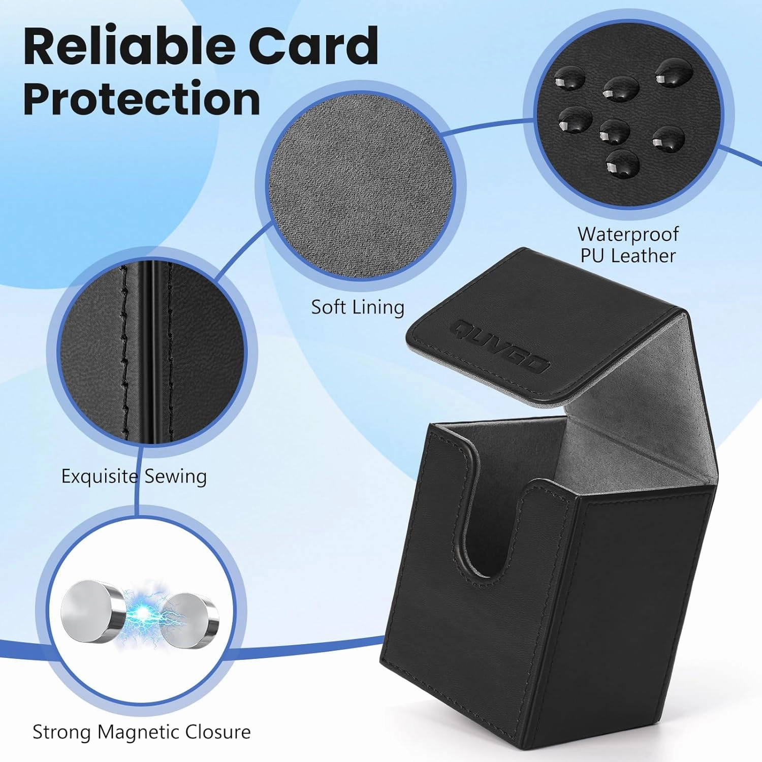 QUVGO 4 Pack Card Deck Box for 400  Single-Set Cards with 8 Dividers, Durable Leather Commander Deck Box Fit for MTG, TCG, 4 Colors