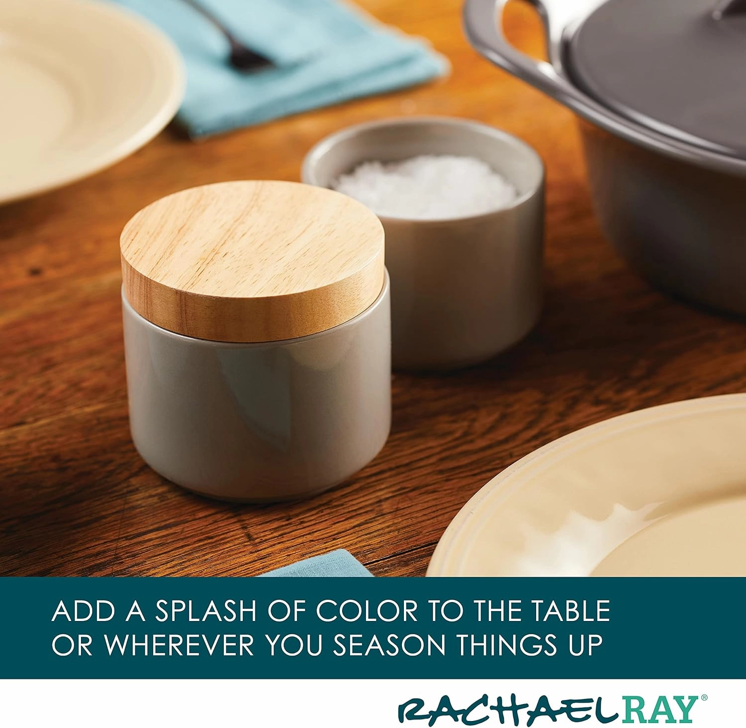 Rachael Ray Ceramics Stacking Spice/Seasoning Box Set with Lid, 2 Piece, Light Gray