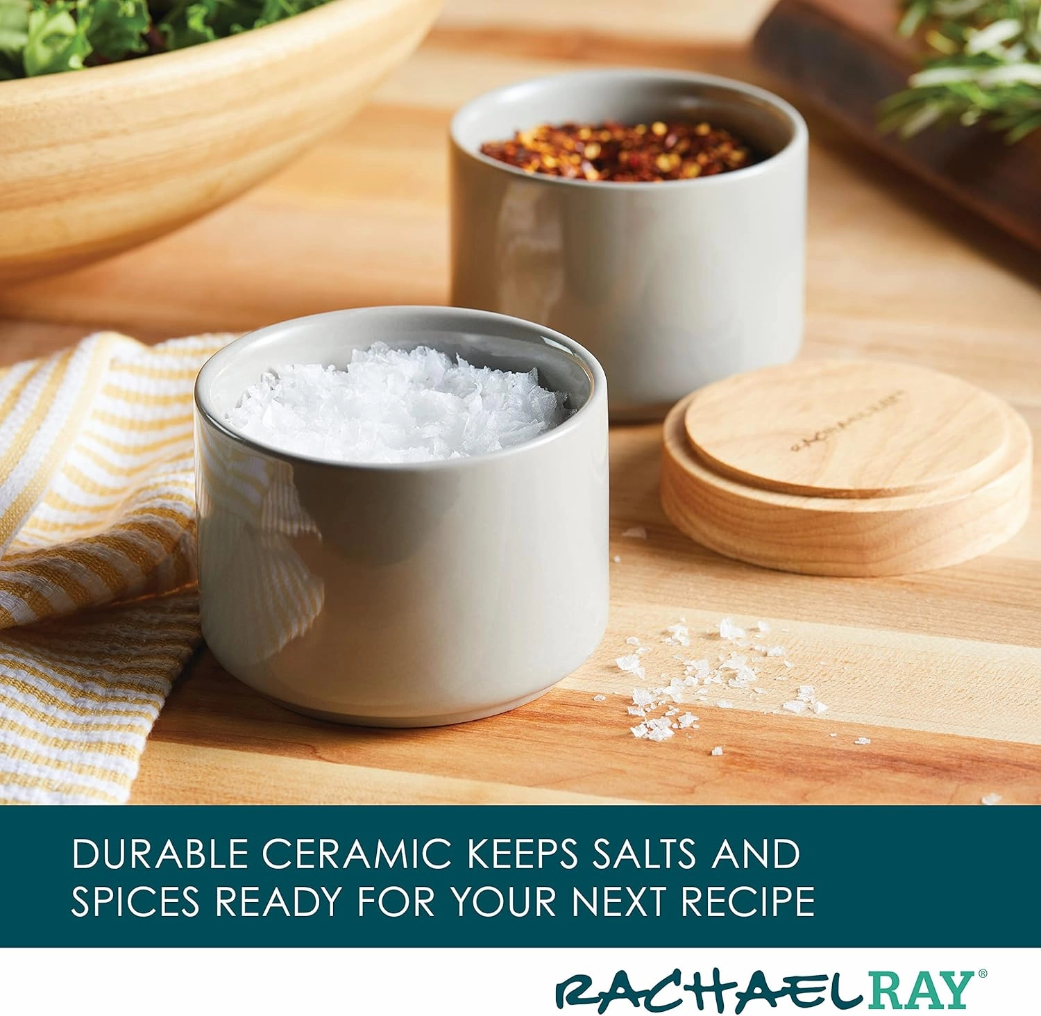 Rachael Ray Ceramics Stacking Spice/Seasoning Box Set with Lid, 2 Piece, Light Gray