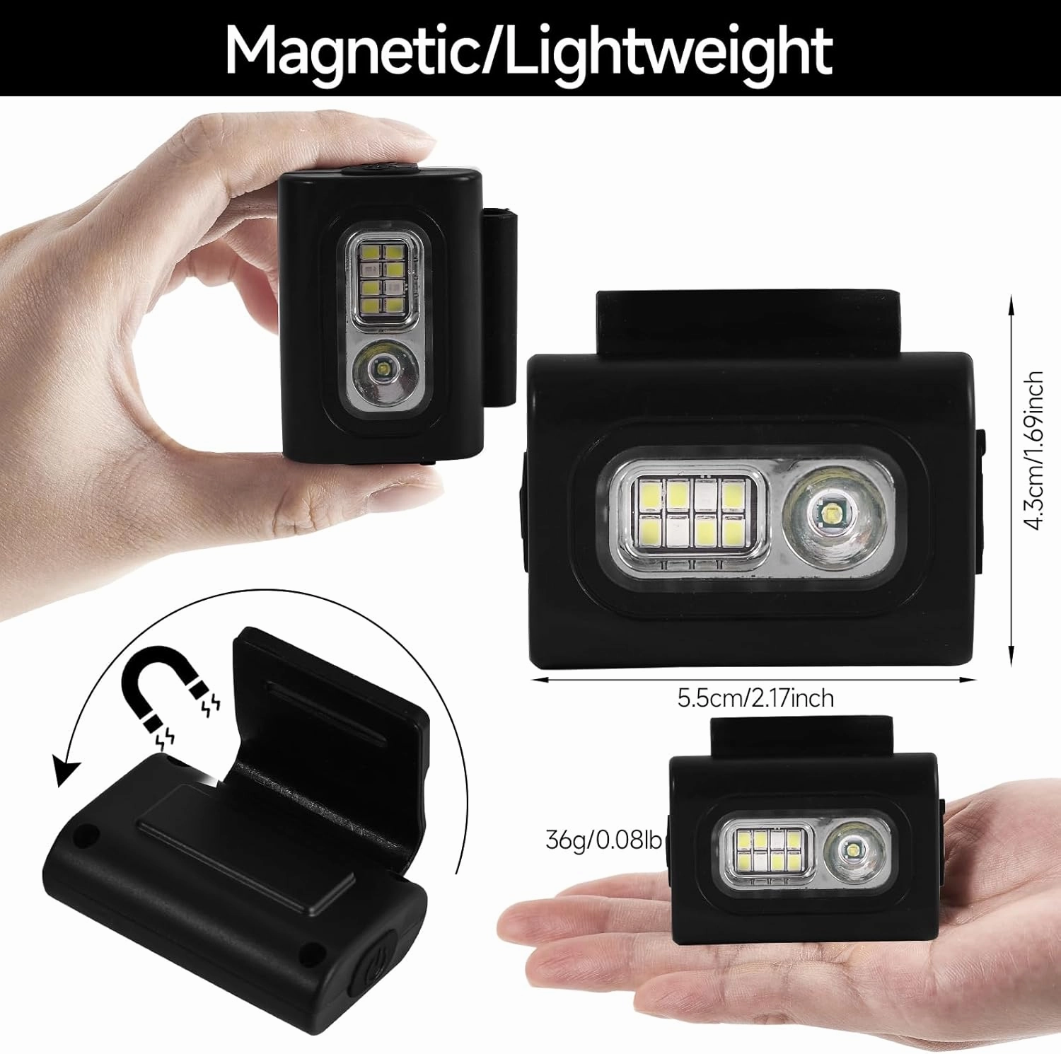 RAHAN Clip on Running Light, 2Pack Magnetic Clip on Light for Runners with 6 Lighting Modes, Rechargeable Reflective Running Gear for Runners Night Walking Hiking Camping (Black)