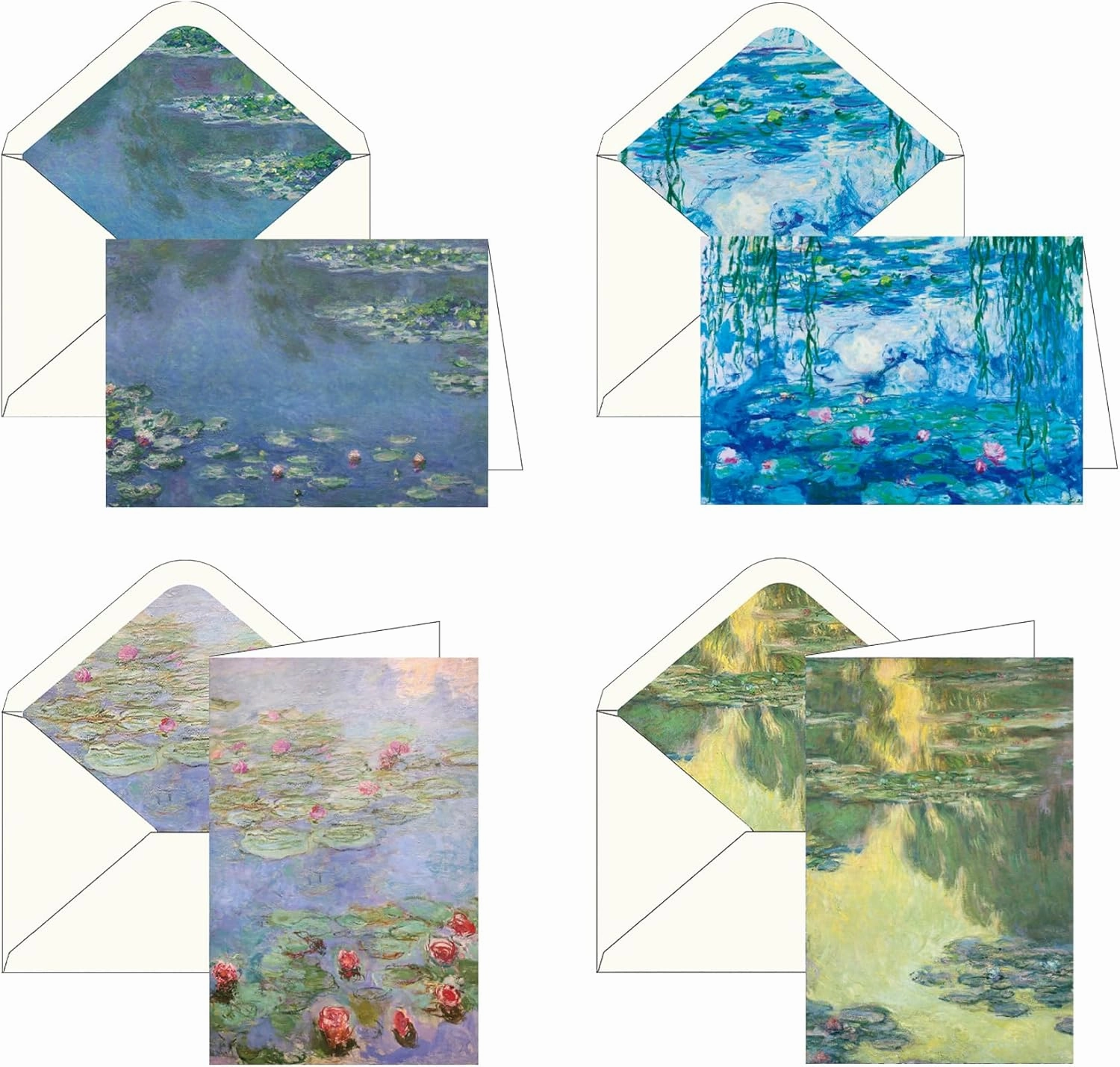 RainCaper Laurel Burch Keepsake 5x7 Blank Stationery Greeting Note Cards With Decorative Envelopes, Gift Boxed Set of 16 | 300 GSM Cardstock (Monet Water Lilies)