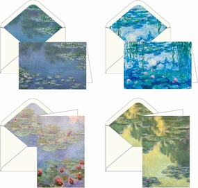 RainCaper Laurel Burch Keepsake 5x7 Blank Stationery Greeting Note Cards With Decorative Envelopes, Gift Boxed Set of 16 | 300 GSM Cardstock (Monet Water Lilies)