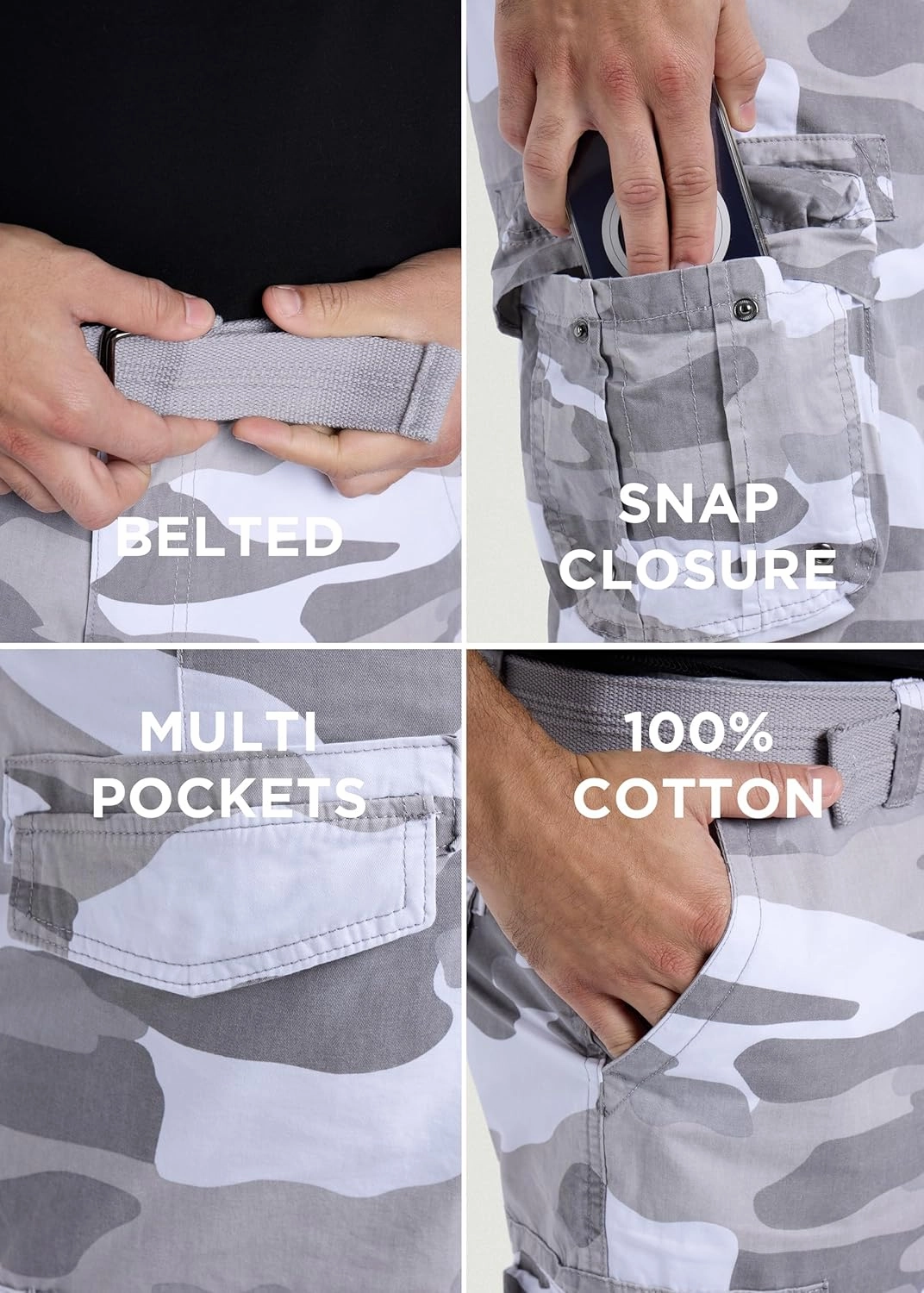 RAW X Mens Belted Cargo Shorts, Relaxed Fit Casual Knee Length Cargo Shorts for Men (Big and Tall Shorts for Men)