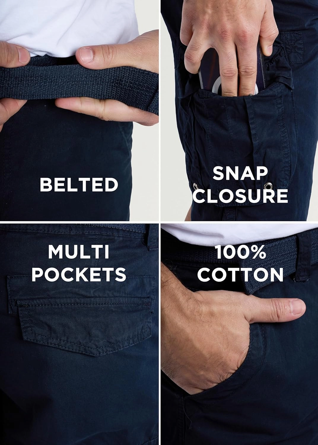 RAW X Mens Belted Cargo Shorts, Relaxed Fit Casual Knee Length Cargo Shorts for Men (Big and Tall Shorts for Men)