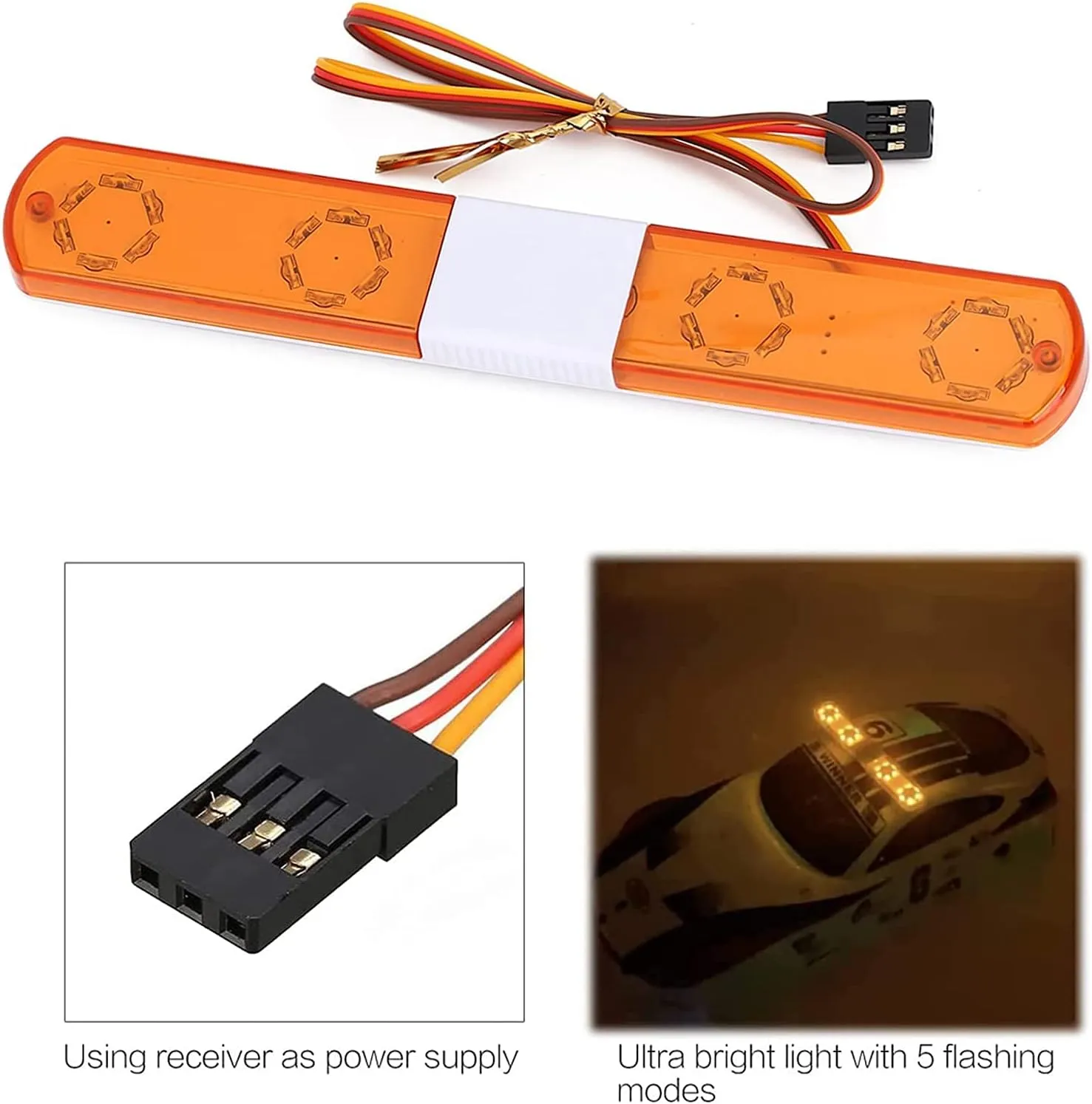 RC Car Alarming Light,WONFAST Multi-Function LED Police Night Light Bar Flash Lamp Compatible with 1/8 1/10 1/12 1/24 RC Model Car for HSP TRX4 Tamiya CC01 Axial SCX10(145mm-Yellow)