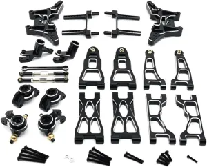 Rc Connecting Rod Tie Rod for Ud1201 Ud1202 Pro 1/12 Metal Steering Cup Front and Rear Suspension Arm Shock Tower Link Kit RC Car Upgrade Parts Accessories Replacement(Black)