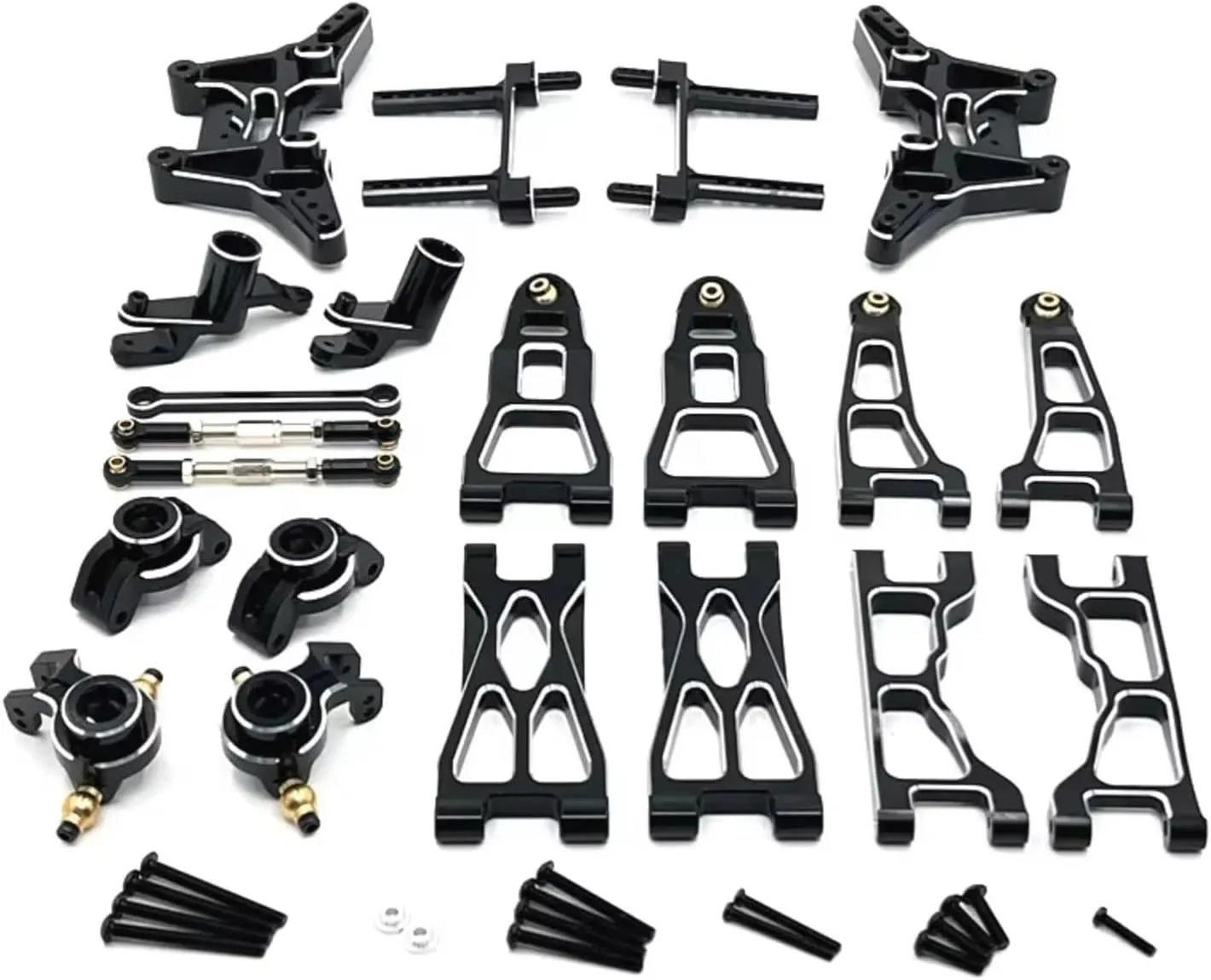 Rc Connecting Rod Tie Rod for Ud1201 Ud1202 Pro 1/12 Metal Steering Cup Front and Rear Suspension Arm Shock Tower Link Kit RC Car Upgrade Parts Accessories Replacement(Black)