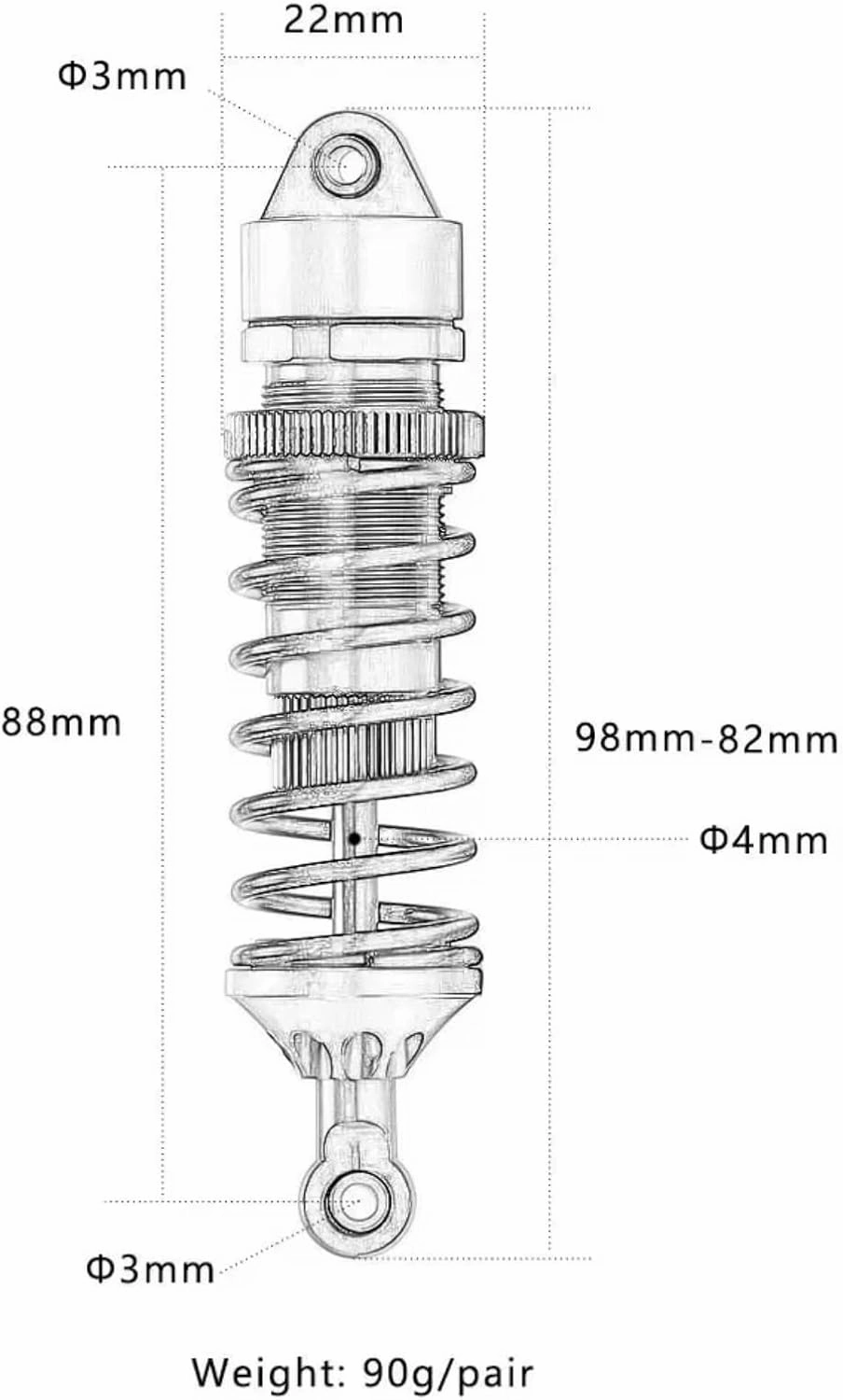 Rc Shock Absorber For Traxxas For Revo 3.3 For E-Revo 2.0 XO-1 For Summit 5460 2pcs 1/10 Metal 4mm Shafts Shocks Absorber RC Crawler Car Part Replacement(Blue)