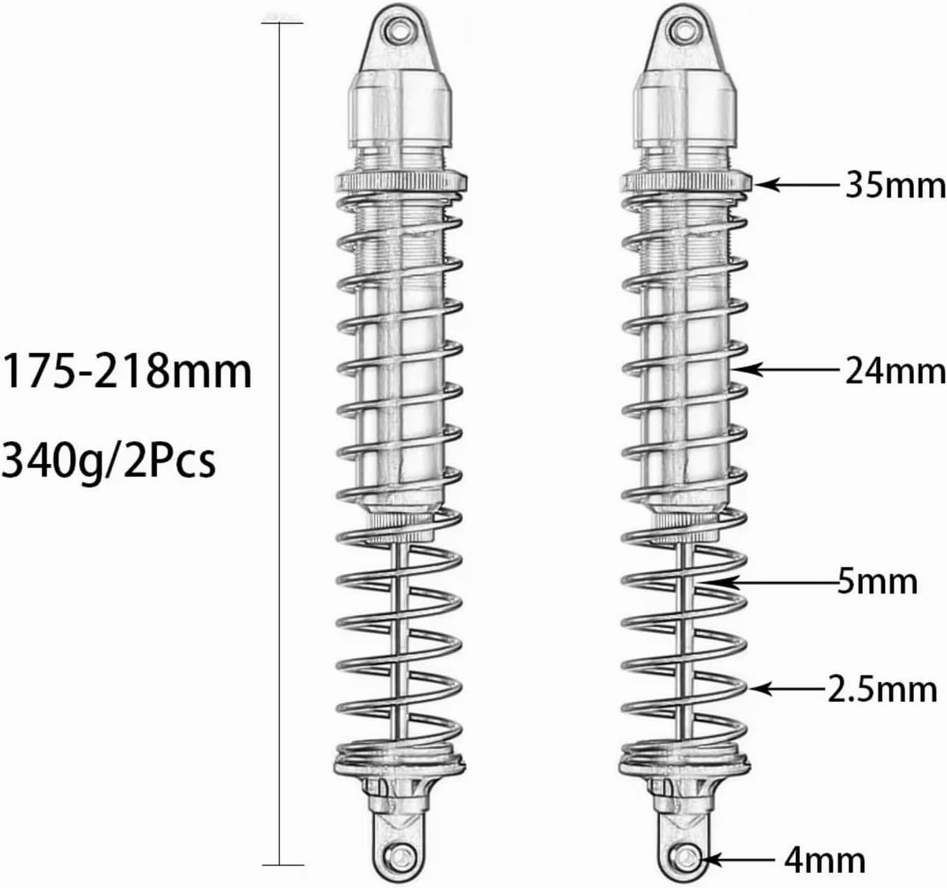 Rc Shock Absorber For Traxxas For X-Maxx XMaxx 6S 77076-4 8S 77086-4 1/5 2Pcs Aluminum 175-218mm Oil Shock Absorbers Damper Rc Car Parts Upgrade Replacement Use(Blue)