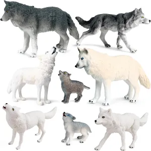 RCOMG 8PCS Wolf Toy Figures, Realistic Wild Animal Wolf Figurines Plastic Jungle Forest Animal Toys Figurines for Kids Boys Girls
