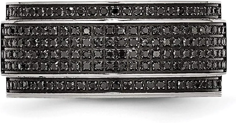 Real Stainless Steel 1/2ct tw. Diamond Ridged Edge 10mm Men's Wedding Band Ring
